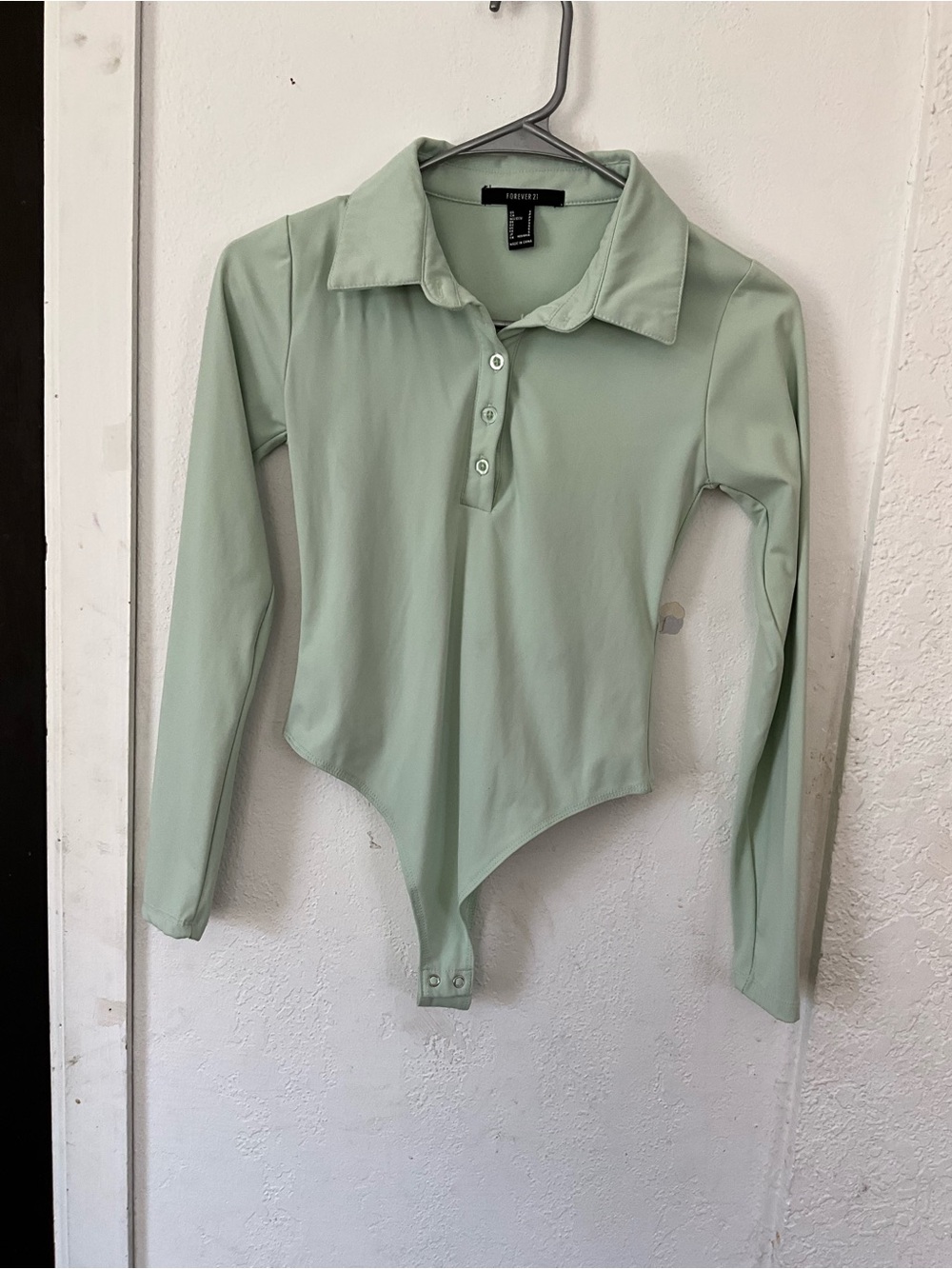Forever 21 Light Mint Button-Front Bodysuit